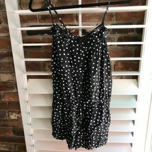 Black and white polka dot romper